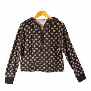 Alice + Olivia Quinlan Floral Half-Zip Cropped Hoodie S Dark Romance Maximalist